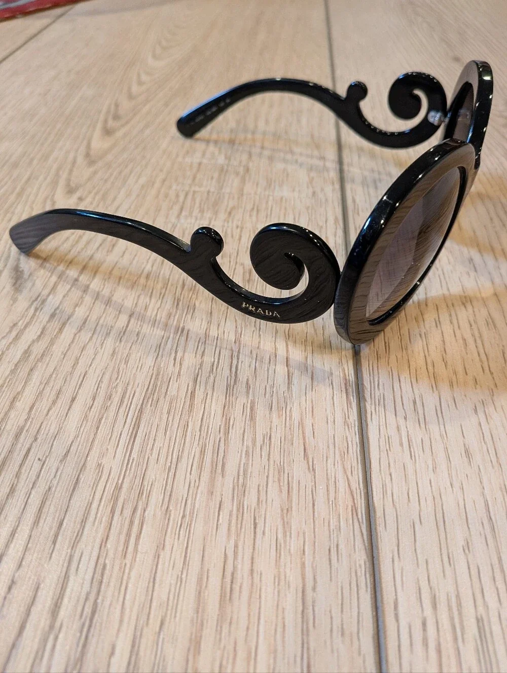 Prada Minimal Baroque Round Black Sunglasses SPR 27N Made in Italy